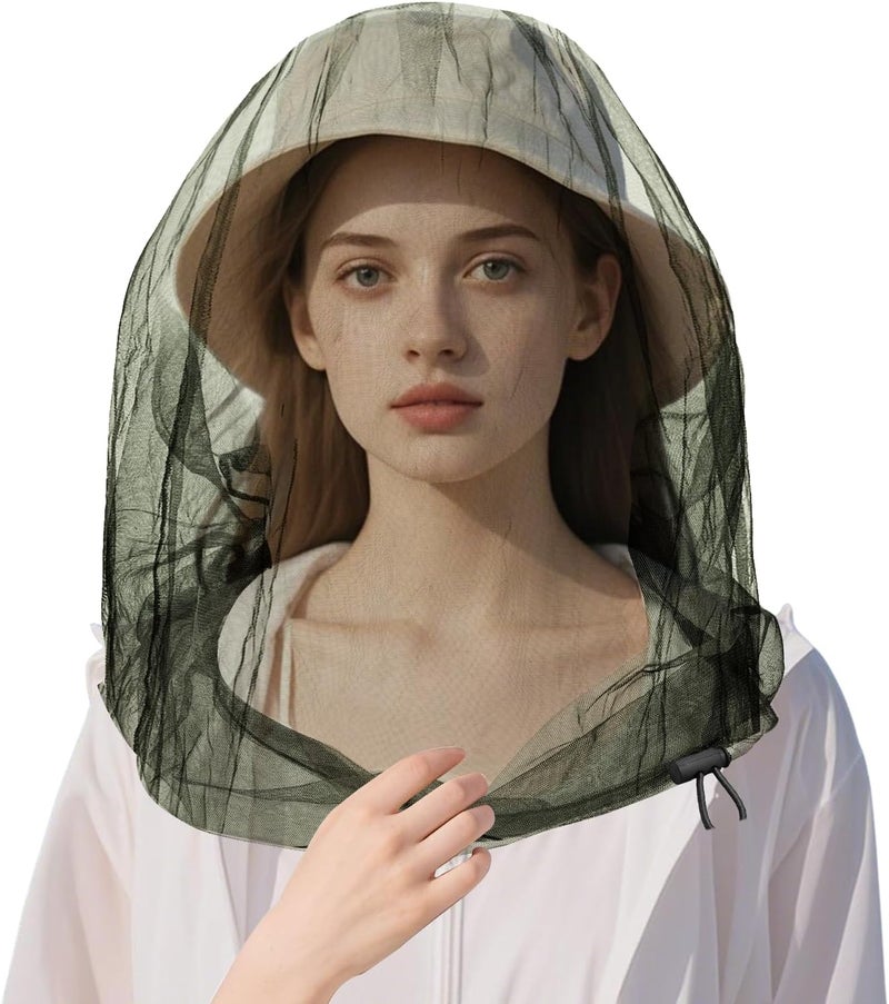 JayruiMice Oversized Mosquito Net 42 x 25 Inches Ultra Large Mosquito Head Net Face Neck Fly Mesh Netting Fits All Hats for Outdoor Camping Hiking Fishing Gardening Safari(Army Green) - Image 1